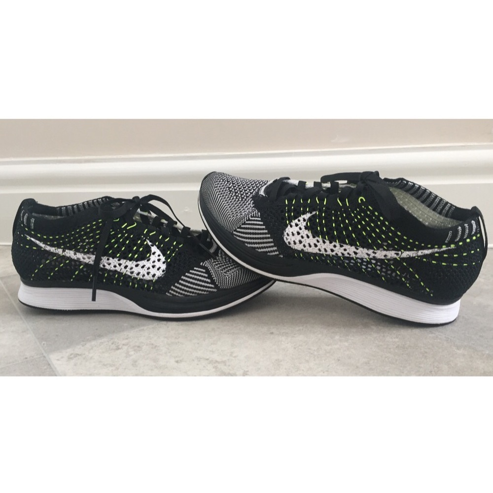 Nike Flyknit Racer Black White Neon Green Women's Running Shoes